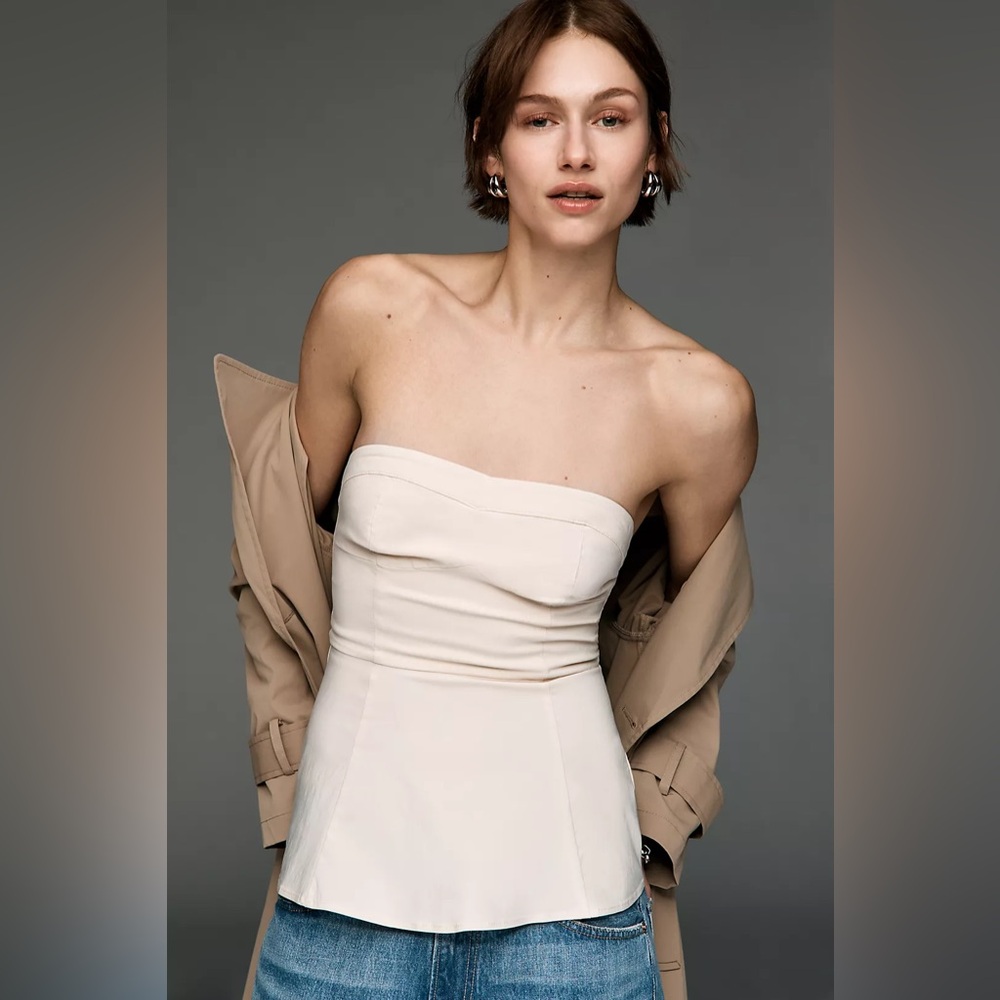 Anthropologie Strapless Cream Peplum Top